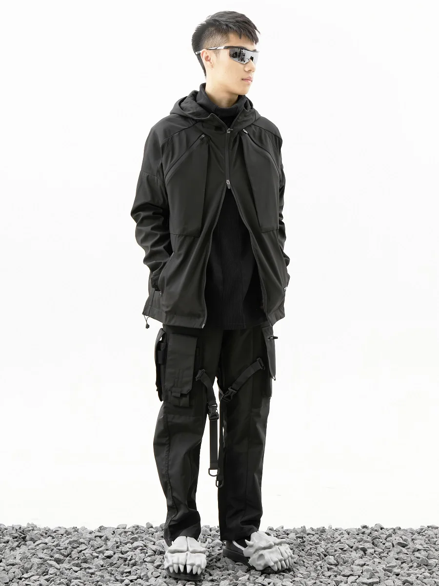 WHYWORKS 20AW lightweight jacket black techwear cyberpunk 2-way zipper waterproof tech coat darkwear