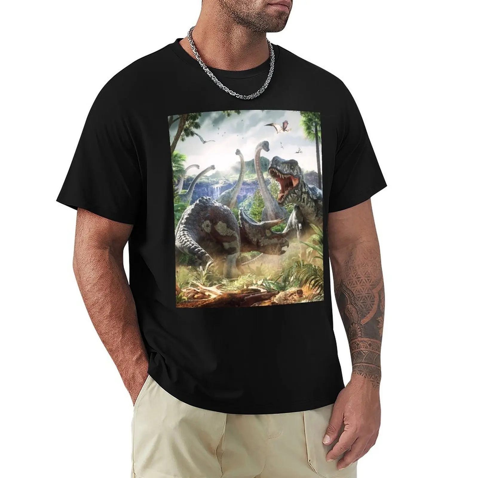 

Dinosaur Battle T-Shirt oversizeds rapper graphic tees sweat shirts, men