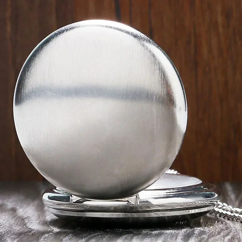 

Silver Alloy Case Full Hunter Design Clock Arabic Numeral Display Quartz Pocket Watch for Men Women with Pendant Chain Timepiece