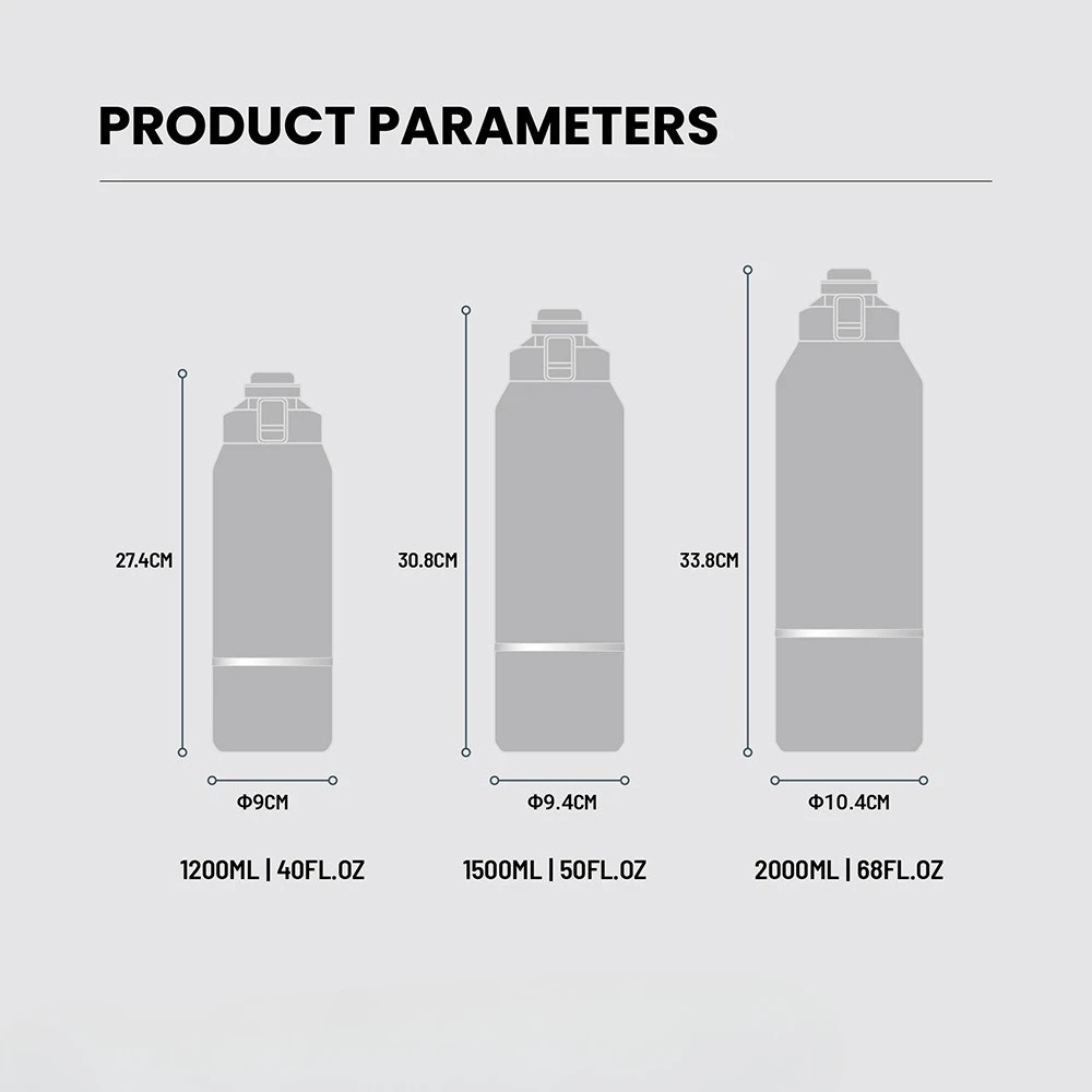 Tyeso 2000 مللي قوارير مفرغة زجاجة ماء كوب سفر محمول مع مقبض غطاء مانع للتسرب للرياضة في الهواء الطلق المشي لمسافات طويلة الترمس #5