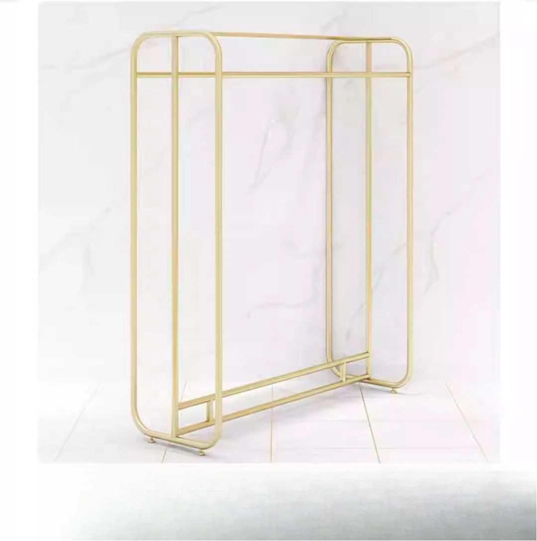 

Simple gold middle island rack floor rack, clothing store display rack double row rack middle shelf parallel bar side hanger