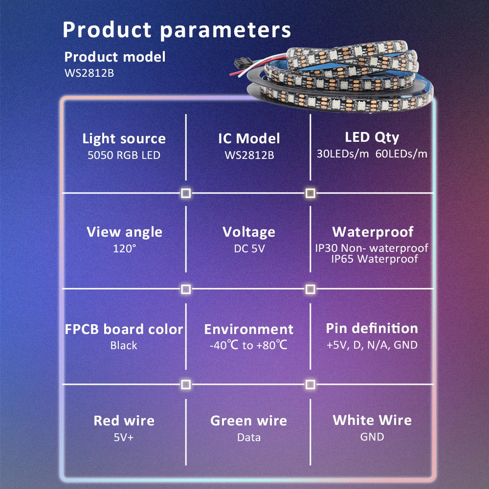 Tira de LED RGB 5050 direccionable DC 5V 3pin WS2812B IC 60 LEDs/M 30LEDs/M IP30 IP65 lámpara impermeable cinta de luz Chip LED 5M Digital