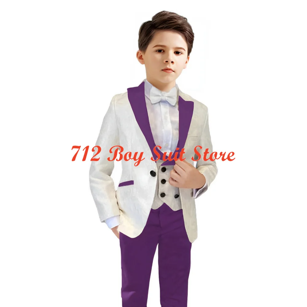 Traje elegante para niños, 3 piezas de boda de esmoquin, chaleco de doble botonadura, Blazer, pantalones, conjunto Formal para niños