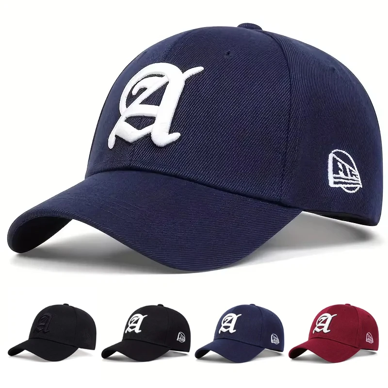 Unisex-Baseballmützen mit Buchstaben-A-Stickerei, verstellbare Freizeithüte, Sonnenschutzhut für Frühling und Herbst im Freien – Detail 1