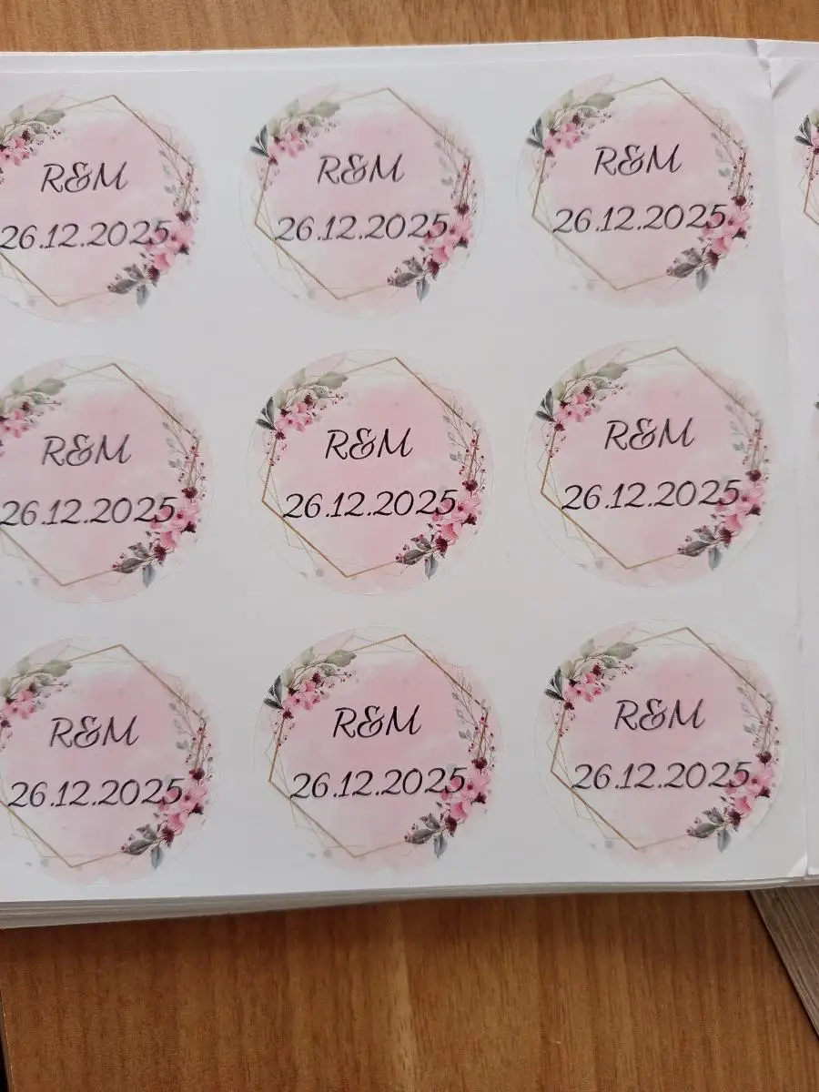 Personalized Custom Stickers with Pink Flowers and Polygonal Patterns, Suitable for Expressing Gratitude on Occasions Such as Weddings, Birthdays, Celebrations, with Friends and Family
