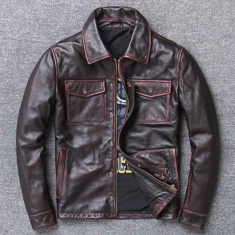 shipping.2023 Brand new Free cowhide Jacket,men vintage genuine Leather biker jacket.classic casual leather coat,goathide sales