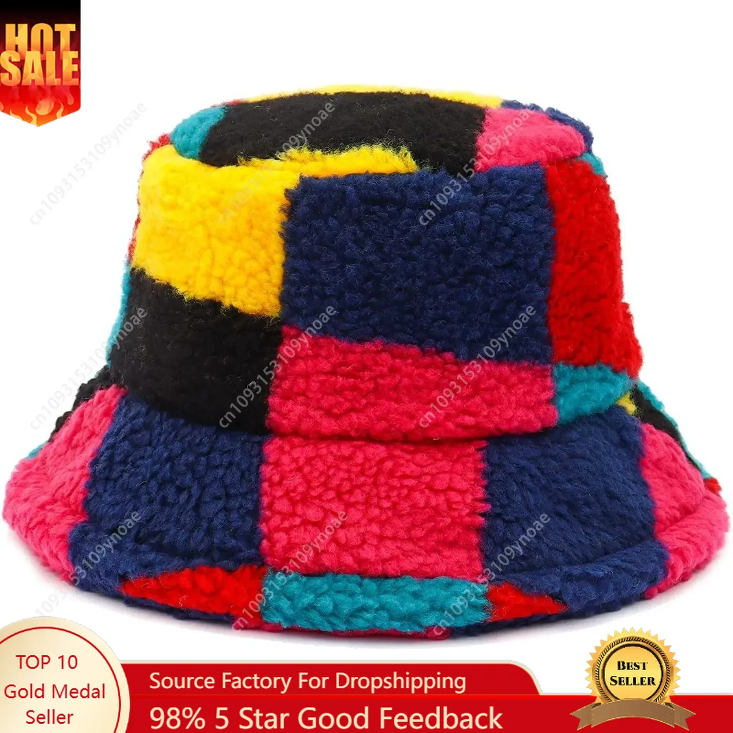 

Color Lattice Fuzzy Bucket Hat Furry Fur Sun Hats Winter Warm Plush Fisherman Sherpa Cap Fluffy Fashion Man Women Unisex