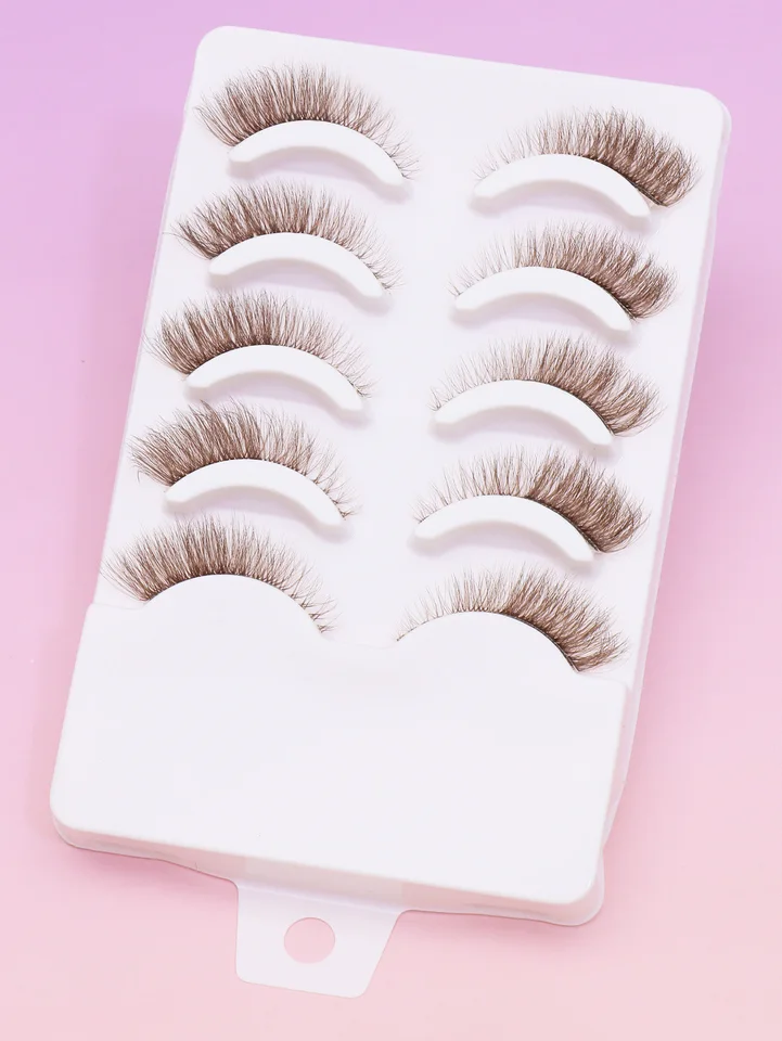 Nuevo Navidad 5 Pares Pestañas Marrones 3D Mink Naturales Largas Postizas Dramáticas Volumen Falsas Maquillaje Extensiones 4