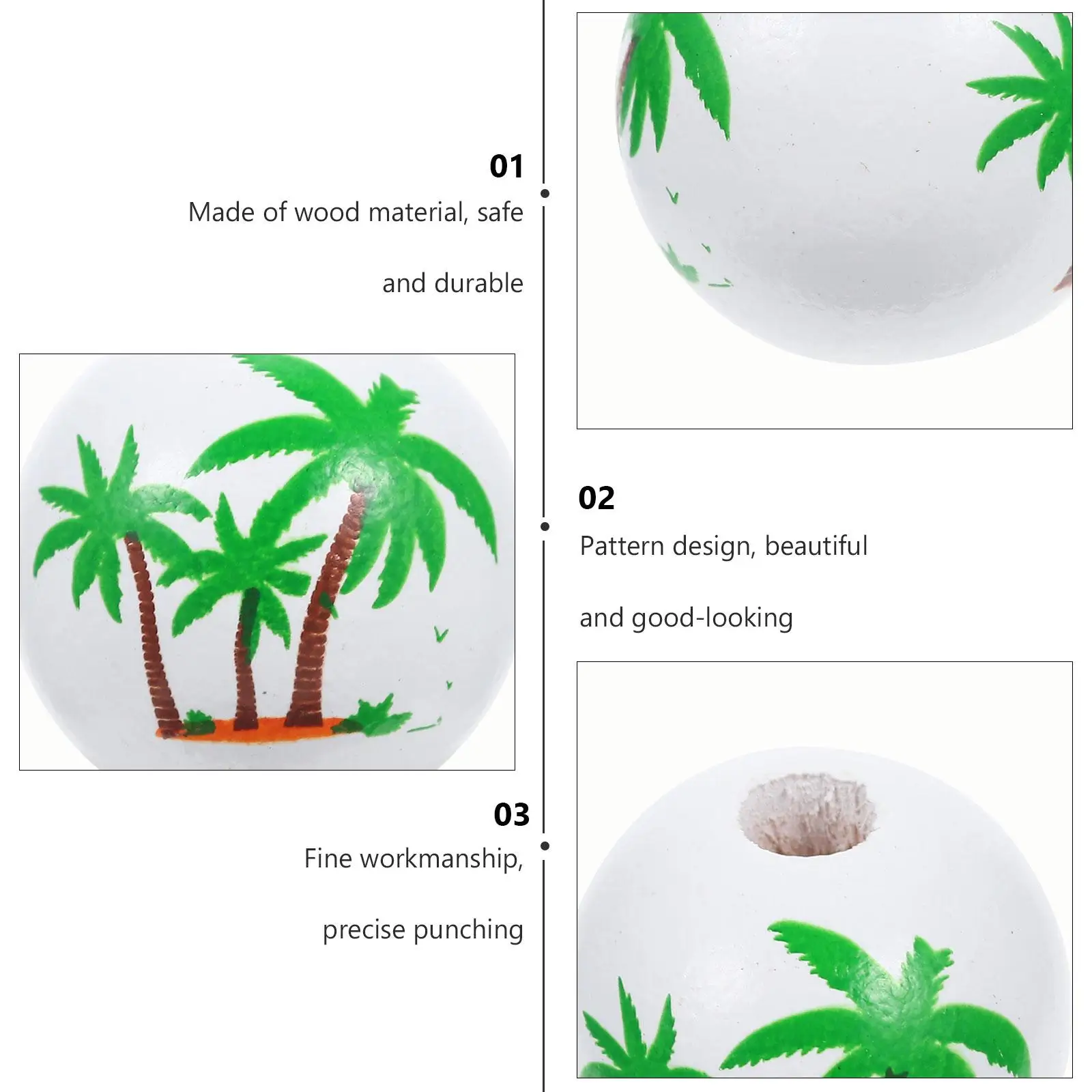 

50 Pcs Wooden Beads DIY Jewelry Making Materials Smooth Surface Coconut Tree Garland Decor Accessories Handmade Crafts