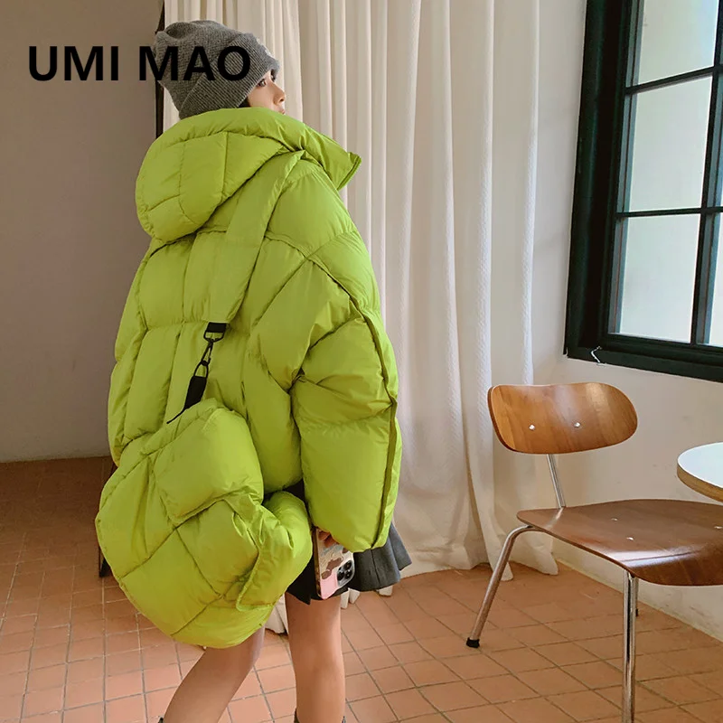 UMI MAO 50% White Duck Down Coat 25% Thickened For Warmth Winter Puff Style Warm Hooded Down Jacket With Bag Femme Y2K