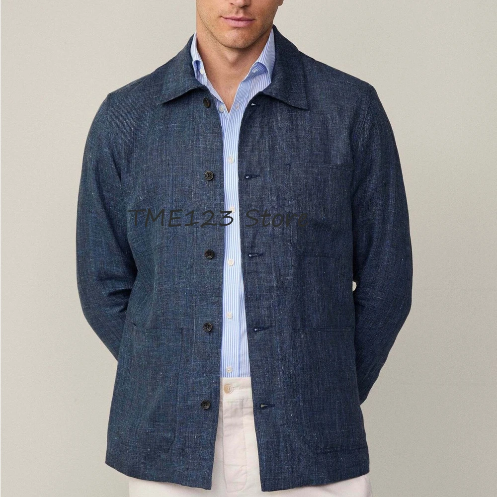 

Льняные костюмы, мужская куртка, модный костюм с лацканами, однобортные повседневные пиджаки для мужчин, куртки с тремя карманами, пиджак, одежда