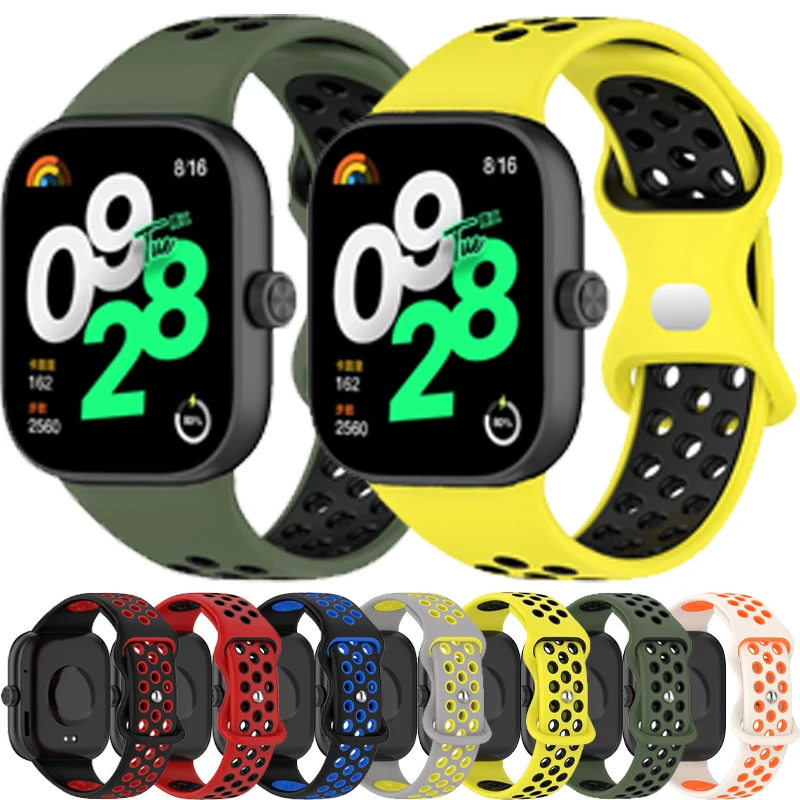 Pulseira de Silicone Respirável para Smartwatch Redmi Watch 4 5 6 e Xiaomi Band 8 9 Pro – Acessório Esportivo de Reposição