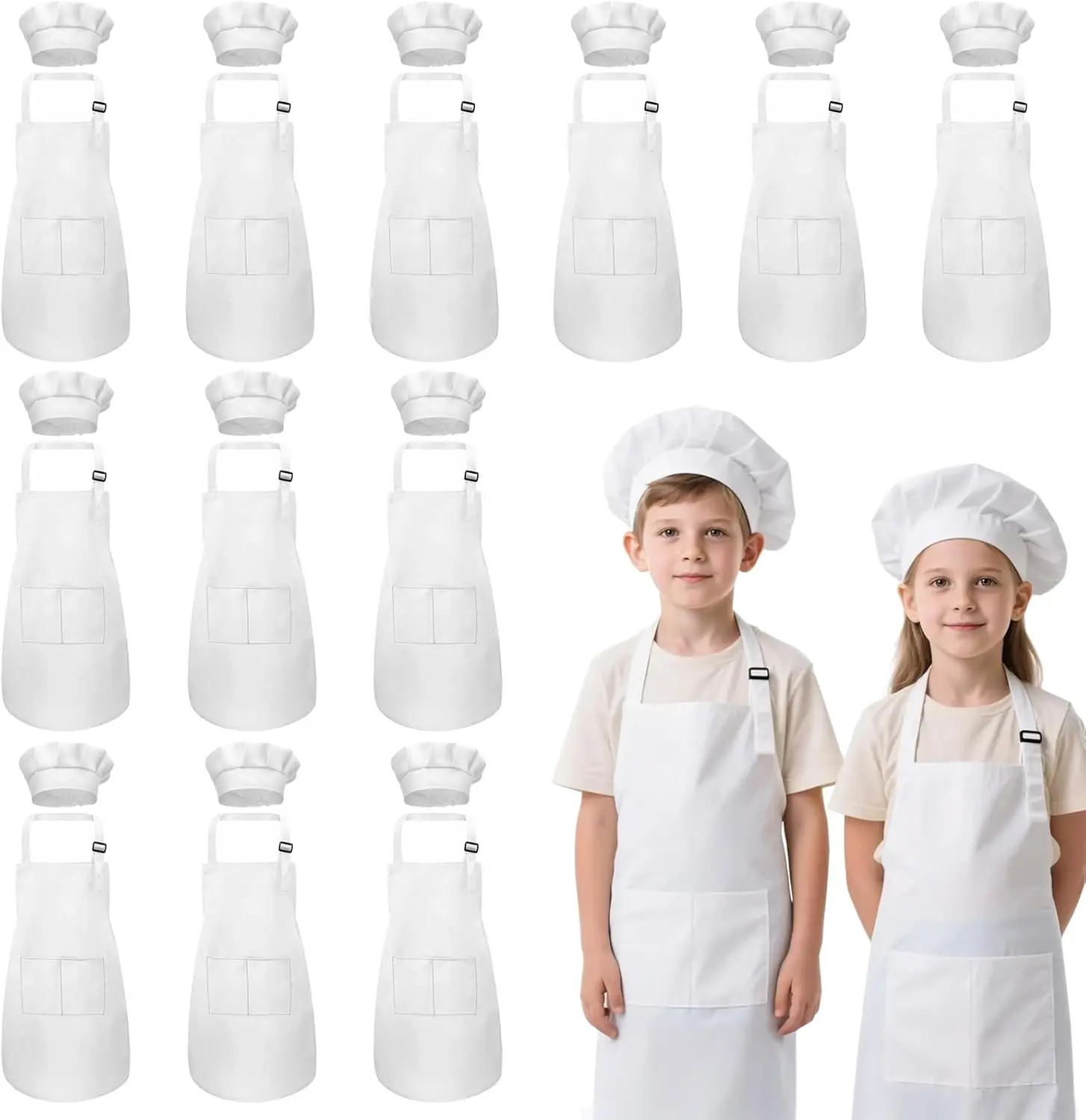 

Набор из 6/8/12/15 предметов: детский фартук и колпак повара, детский фартук с 2 карманами, регулируемый, для приготовления пищи, занятий в классе, выпечки, рисования