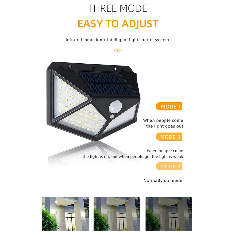 Segurança ao ar livre Solar Flood Lights, 114 LED, Sensor de movimento, 270 ° Wide Angle Lighting, IP65 Waterproof, 3 modos de iluminação