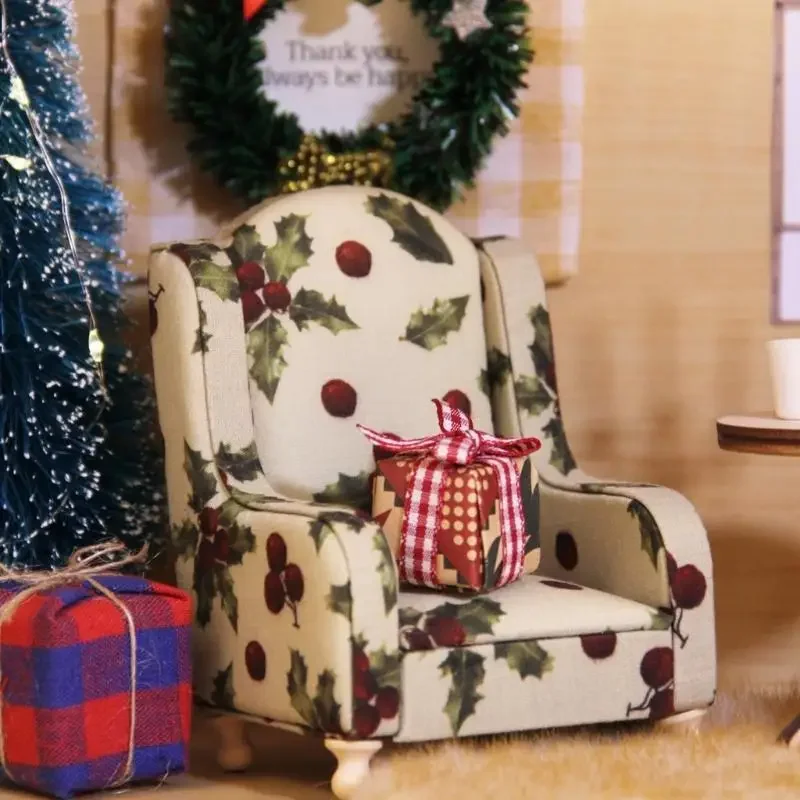 

Кукольный дом ручной работы, мебель с цветочным узором, миниатюрная модель дивана с деревянной рамой, модель 1/12, реквизит для