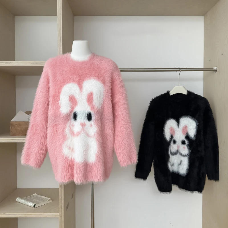 LUZHEN Cute Rabbit Pattern Loose Sweater Women's 2024 New Fashion Long Sleeve Casual Sweatshirt Female Original Clothes AA2462