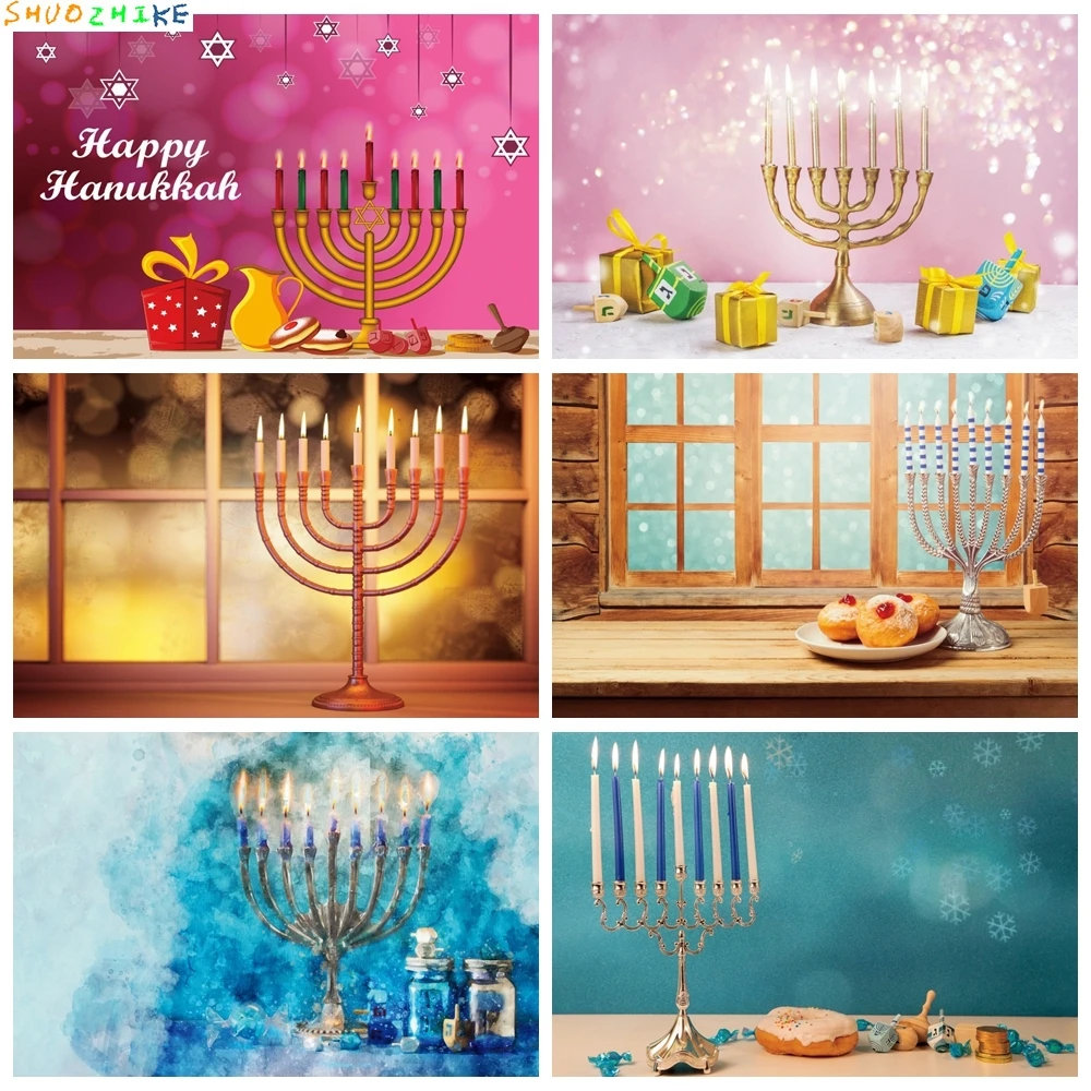 

Happy Hanukkah Party Portrait Candles Party Photography Backdrops Personalized Photographic Backgrounds For Photo Studio