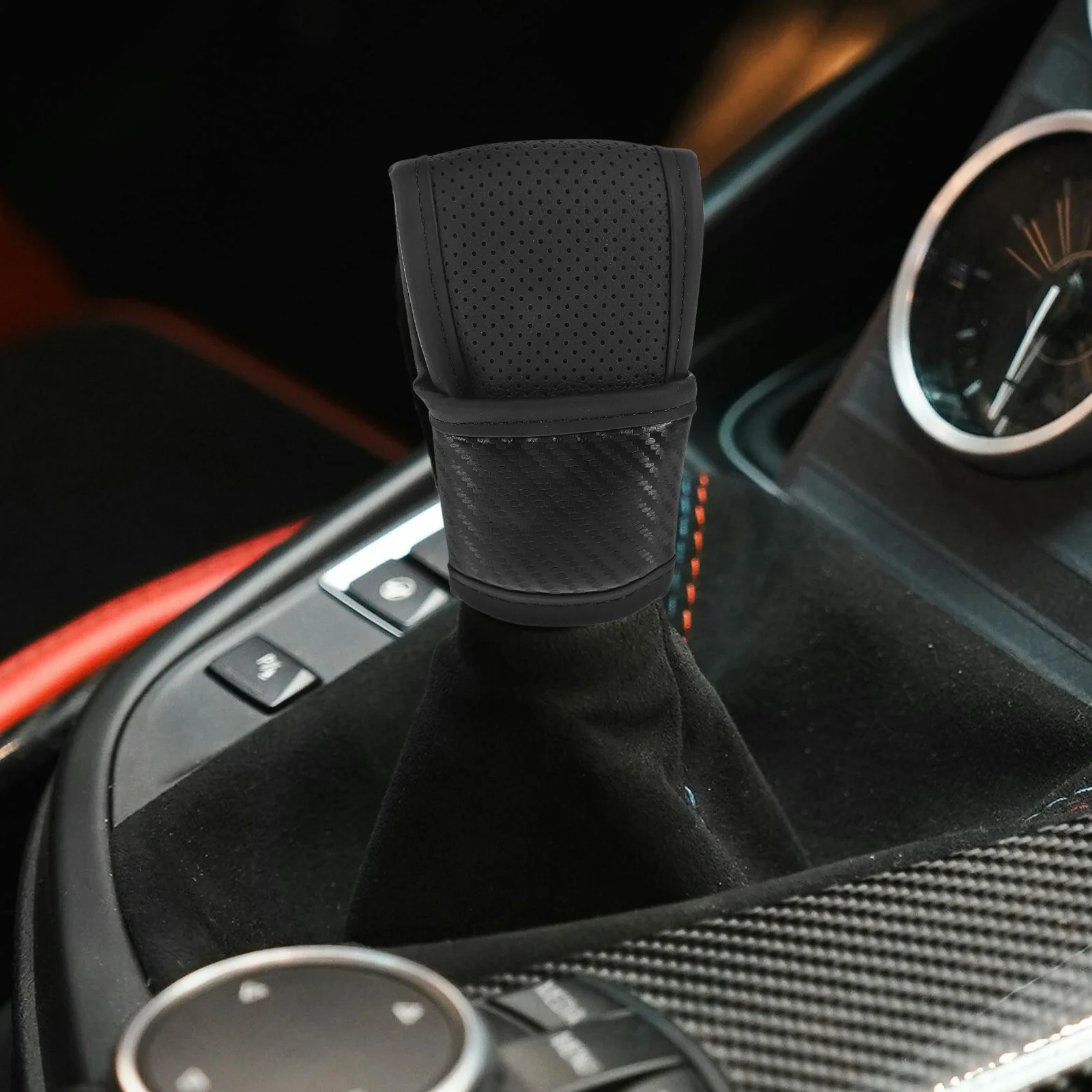 

Universal Gear Cover Pu Perforated Anti-Slip Stain Resistant Carbon Fiber Design Durable Shift Boot Easy Install
