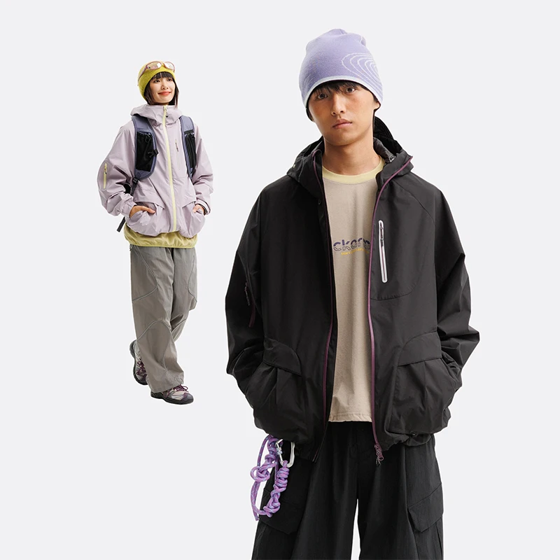 Outdoor Hiking Sport Three-Proof Functional Jacket for Men Women Loose Casual Hooded Cargo Jacket Windproof Waterproof Coat