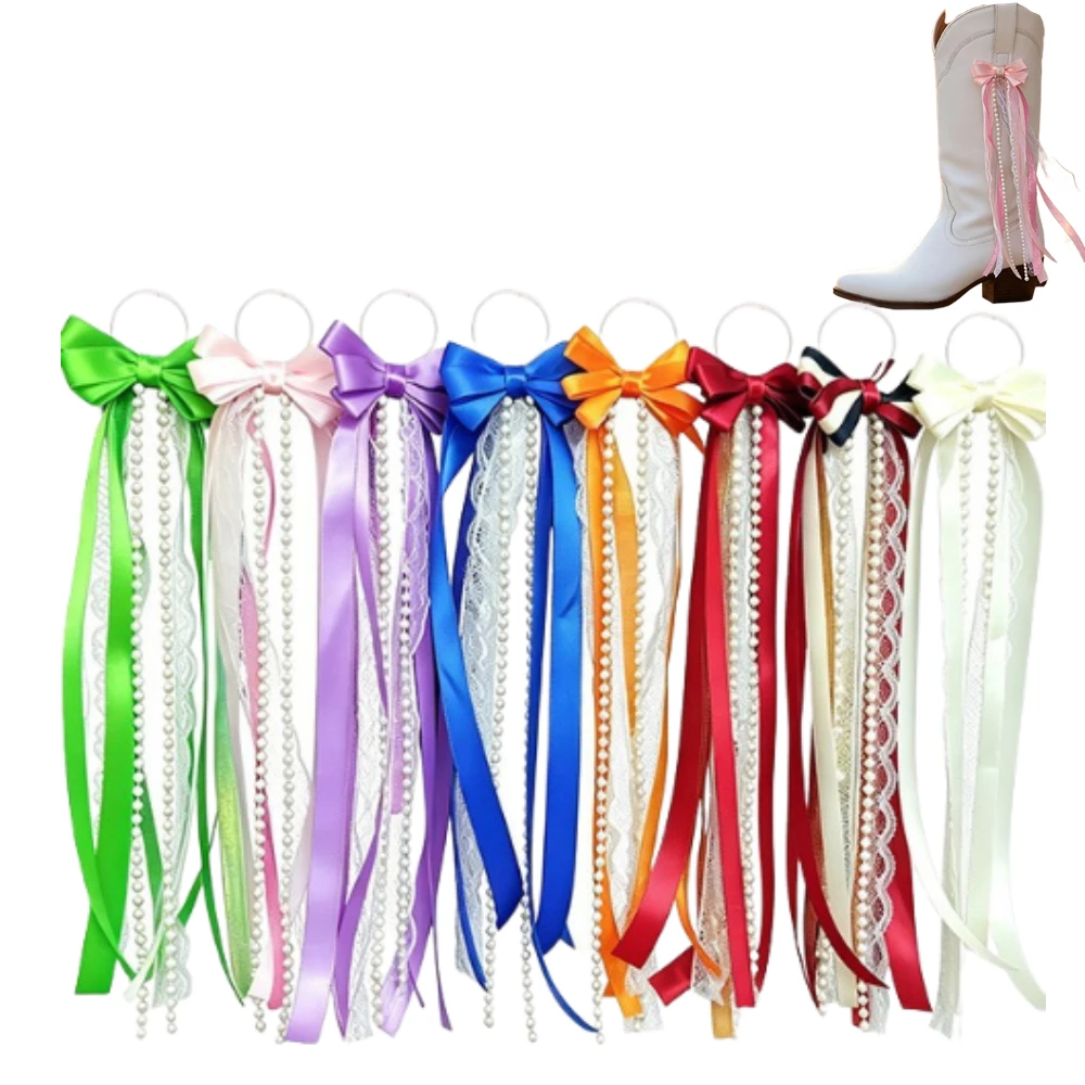 1Pair Bow Ribbon Shoe Chain Elegant Lace Pearl Boot Ribbons Pendant Women Shoes Decoration Accessories Diy Fashion Jewelry