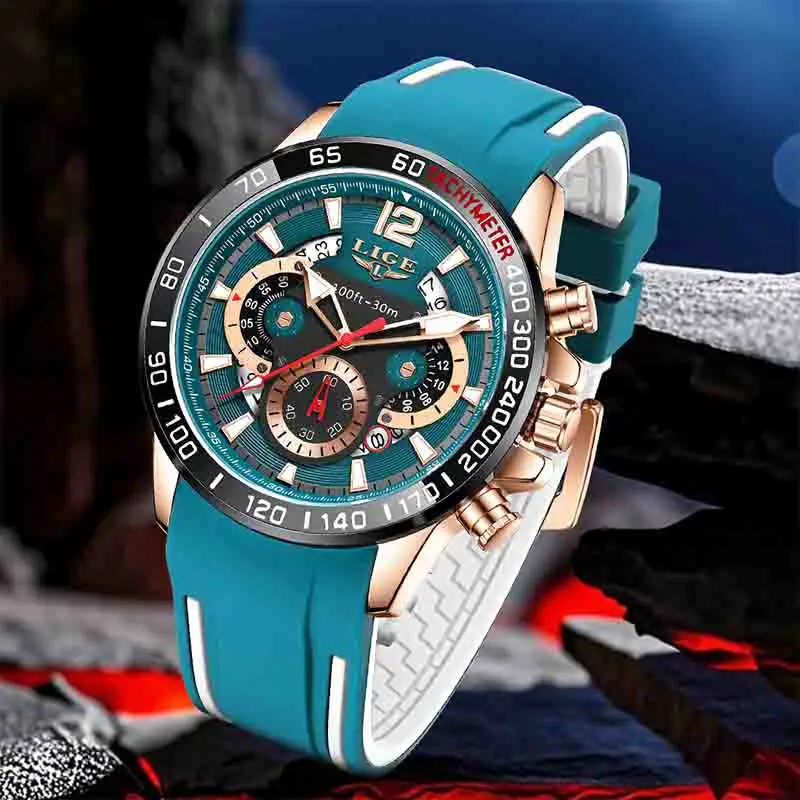 LIGE ساعات رجالية التقويم مقاوم للماء سيليكون الشريط موضة ساعة كوارتز ساعة اليد ساعات مضيئة للرجال relogios masculino