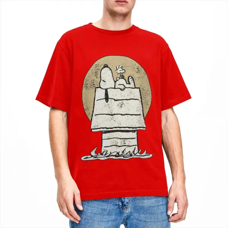 2025 Peanuts Snoopy Woodstock Doghouse T-shirt da uomo T-shirt in cotone estetico Estate traspirante Harajuku Tees Top oversize economici