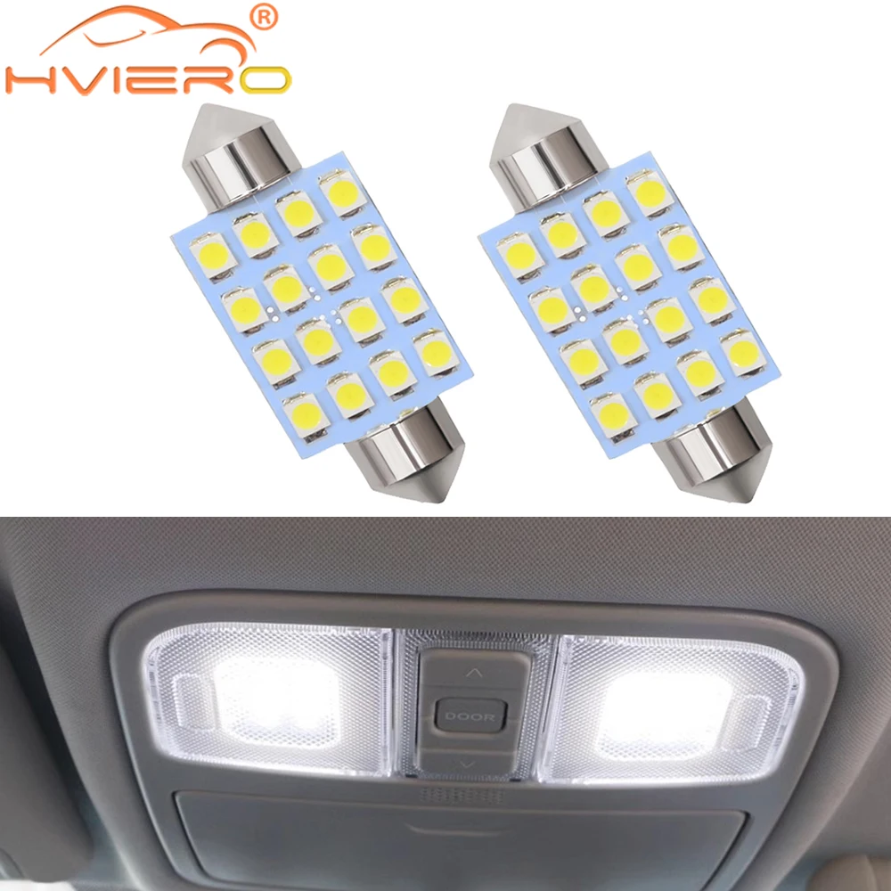 

2Pcs White 36mm 41mm C5W 3528 16SMD Leds 12V Lighting Dome Reading Car License Plate Lights Trunk Lamp Wedge Bulbs Auto Roof LED