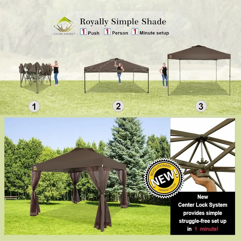 10x10 Pop up Canopy Tent, Pop Up Gazebo with Netting, 4 Ropes, 8 Stakes, 4 Weight Bags, Wheeled Storage Bag, 10x10 Outdoor Cano