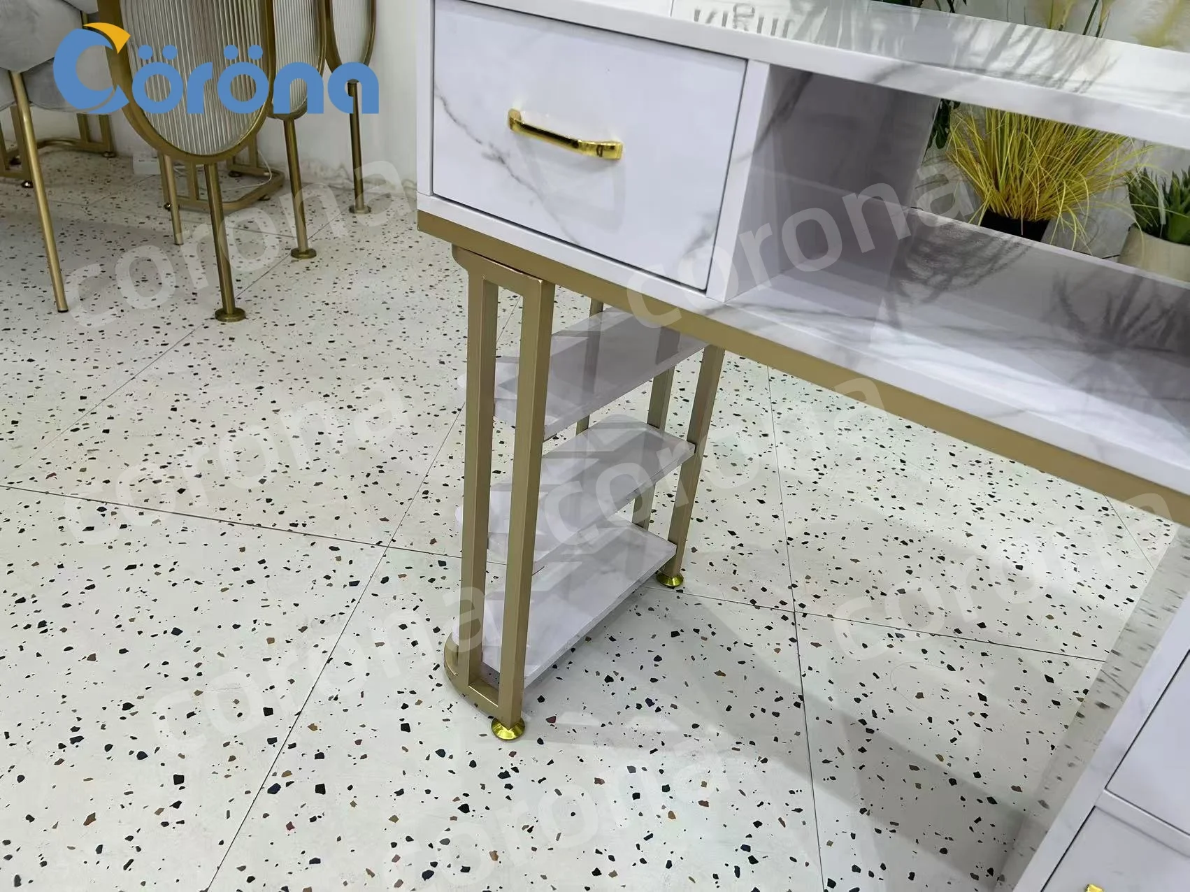 Modern Style Nail Salon Furniture Marble Top High Gross White Nail Manicure Table