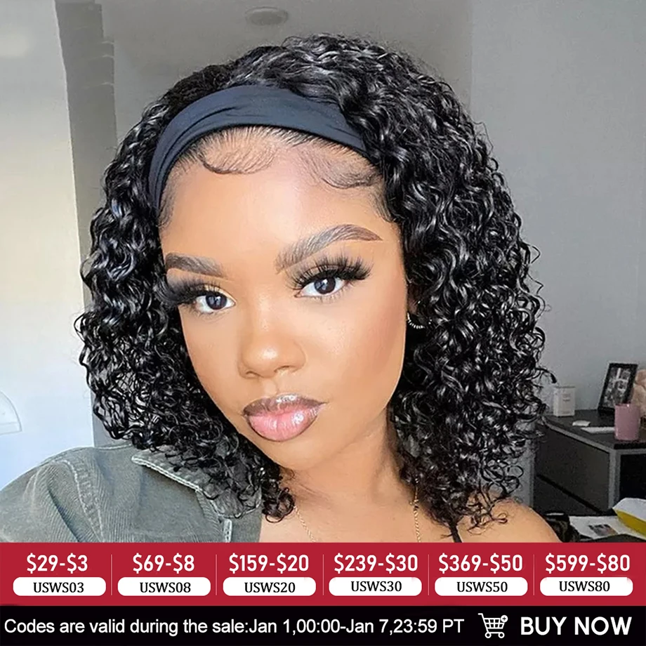 Brazilian Kinky Curly Headband Wigs Human Hair 8-30 Inch Remy Kinky Curly Human Hair Wigs For Women Easy to Wear 180% Yarra Hair