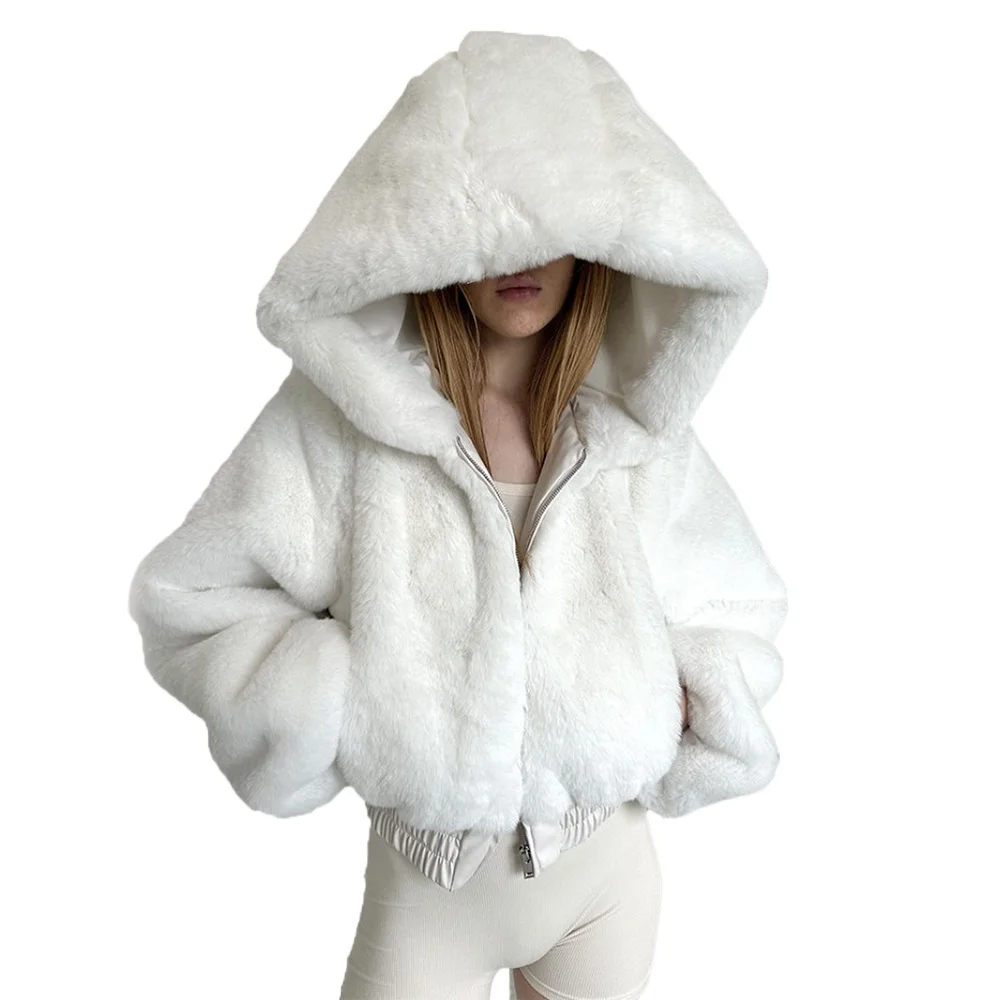 Short Fur Coat for Women, Hooded Jacket, Loose Fur Clothing, Female Wear, Winter and Autumn, 2024