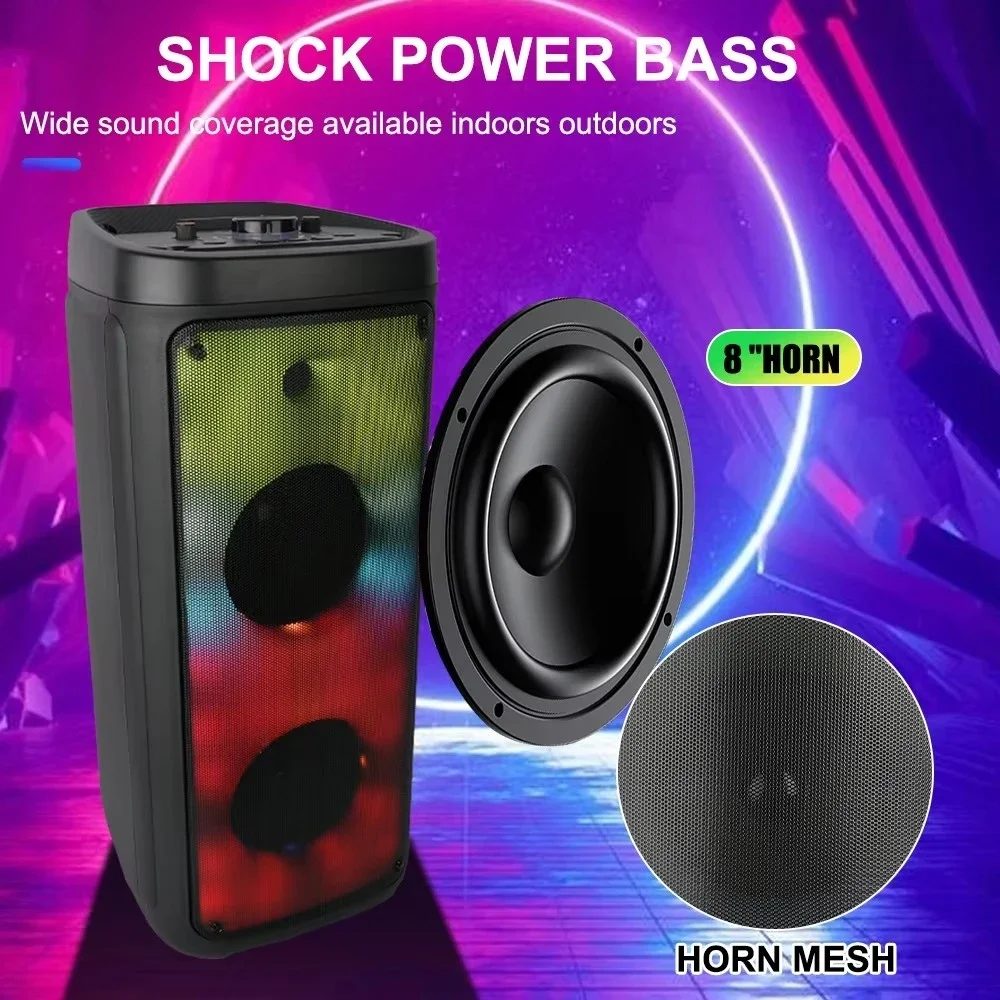 400W Peak Big Power Dual 8-inch Partybox Party Audio Portable Wireless Bluetooth Flame Light Speakers Outdoor K-song Parlantes