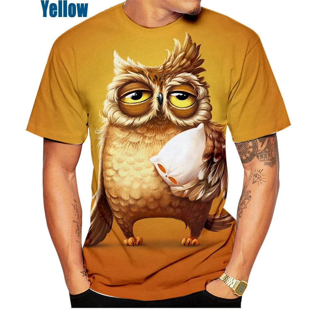 

2025 Red Art Owl Colour Print 3D Casual T-shirt Summer Men/Women Casual Comfortable Short Sleeve T-shirt