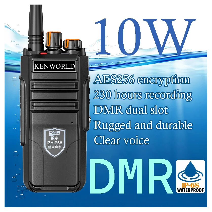 

KENWORLD Dmr Long Range Walkie Talkie IP-68 Waterproof Speaker Fm KP-778F Portable Digital Radio for Security Guards