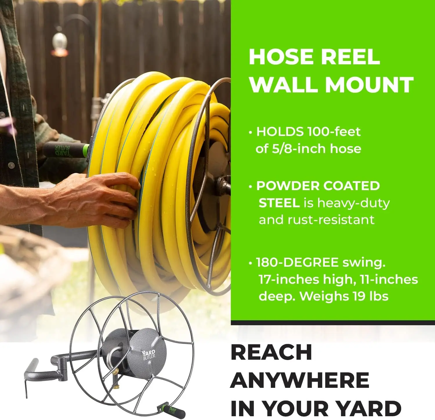 Swivel Hose Reel wall mounted heavy duty holder with 180 degree swivel - ISRWM-180