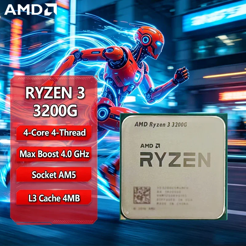 AMD Ryzen 3 3200G R3 3200G 3.6GHz Quad-Core 4-Thread 65W AM4 CPU with Radeon Vega 8 Graphics Desktop Processor Gaming CPU
