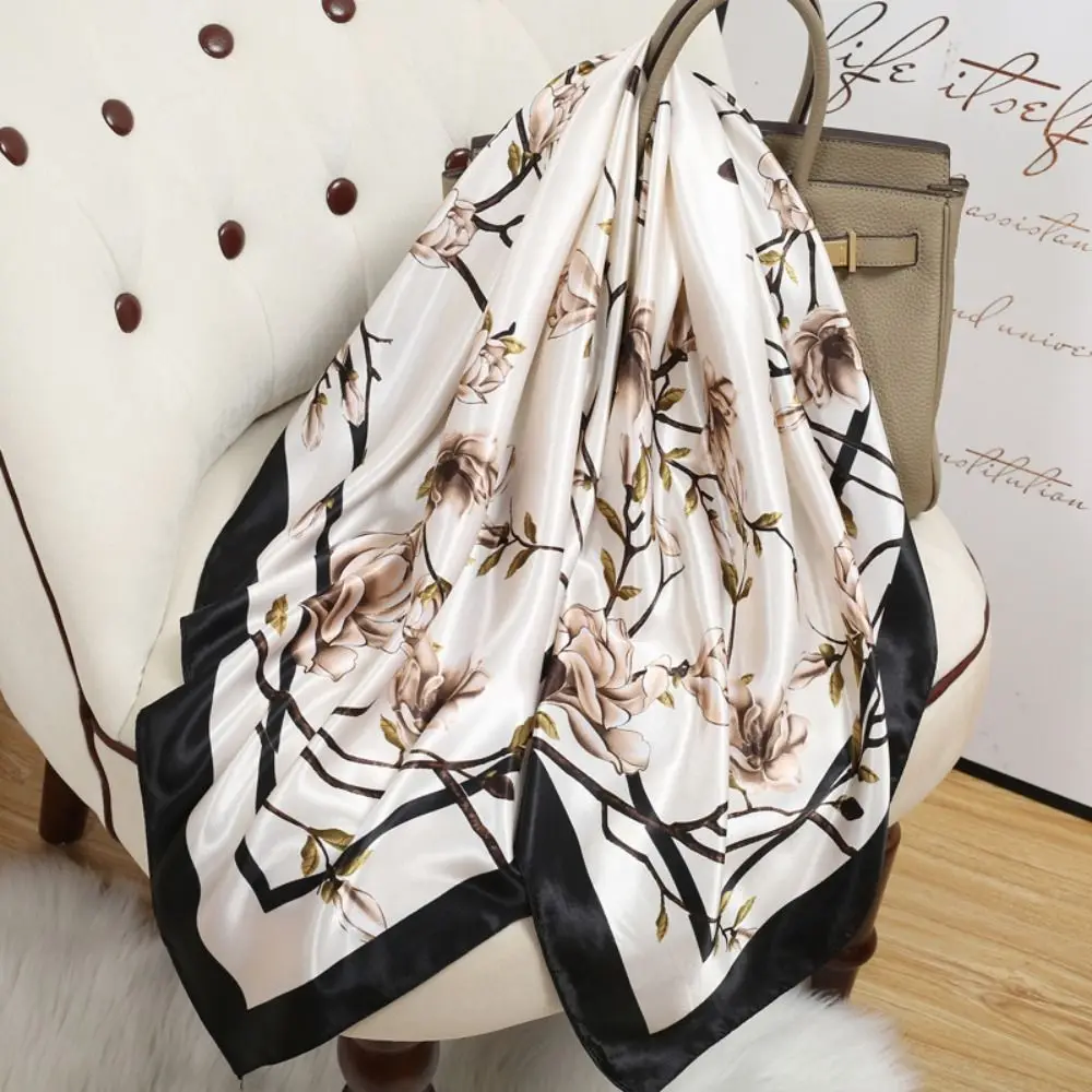 

New Print Square Scarf Soft 90x90cm Square Hijab Satin Neckerchief Female