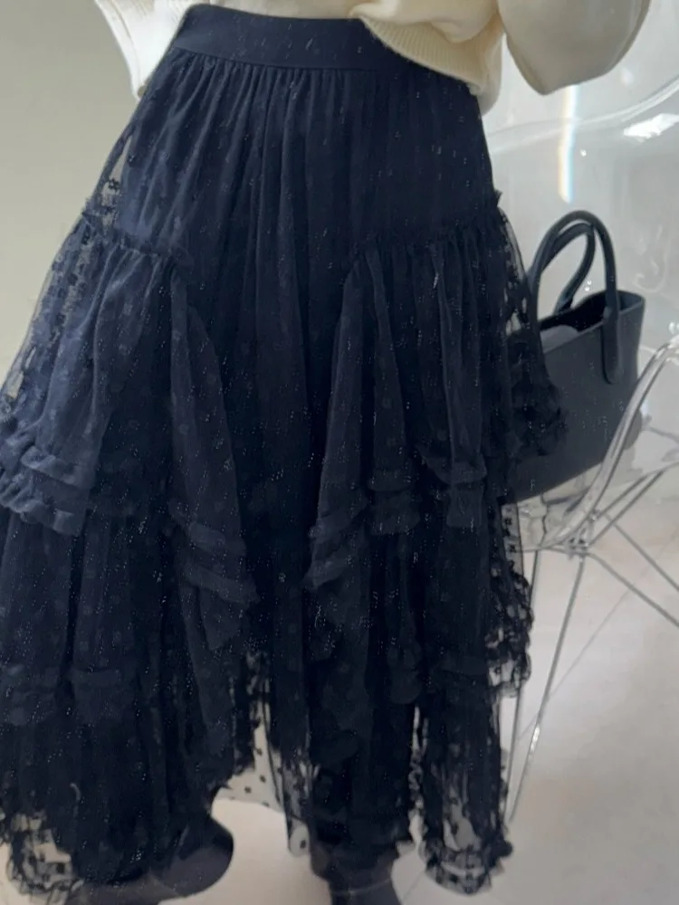 

Ele Spring Gentle Wind Heavy Work Irregular Wooden Me Cake Skirt Long f Skirt Women's Faion Commute Sle