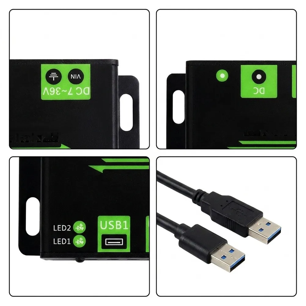 4-port USB 3.2 Hub Expander 7-36V DC Power Port For Multi Systems Power Adapter Metal For Industrial Devices Accessories