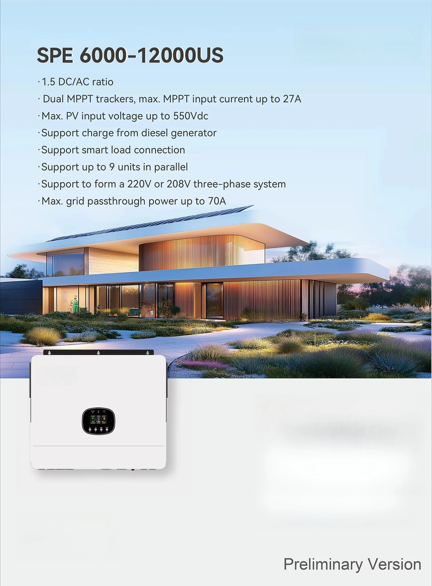 US Version SPE 12000 US Split Phase Off Grid 12kw Solar Inverter With 2 S