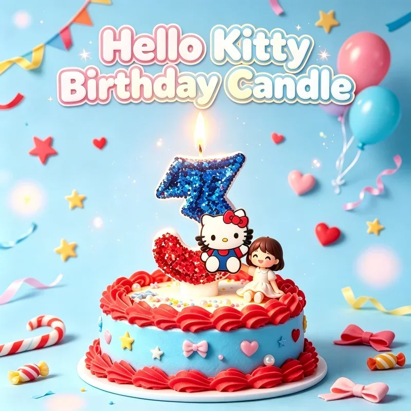 Niedliche Hello Kitty Glitzernde Farbverlauf-Zahlenkerze Kuchendekoration Süßes Thema Kindergeburtstags-Party-Zubehör Mädchen-Baby-Shower-Dekorationen – Detail 3