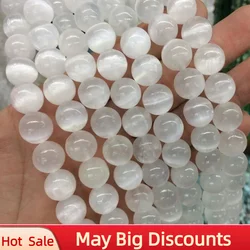 New Round Natural Calcite / Selenite Stone Beads Natural Stone Beads DIY Loose Beads for Jewelry Making Strand 15