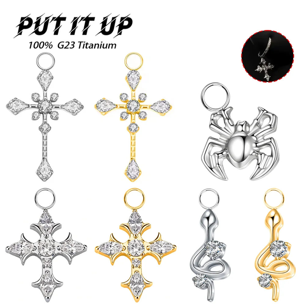 F136 Titanium Alloy Anodized Zirconium Oxide Earring Pendant Set Gothic Luxury Cross Spider Snake Piercing Jewelry Accessories