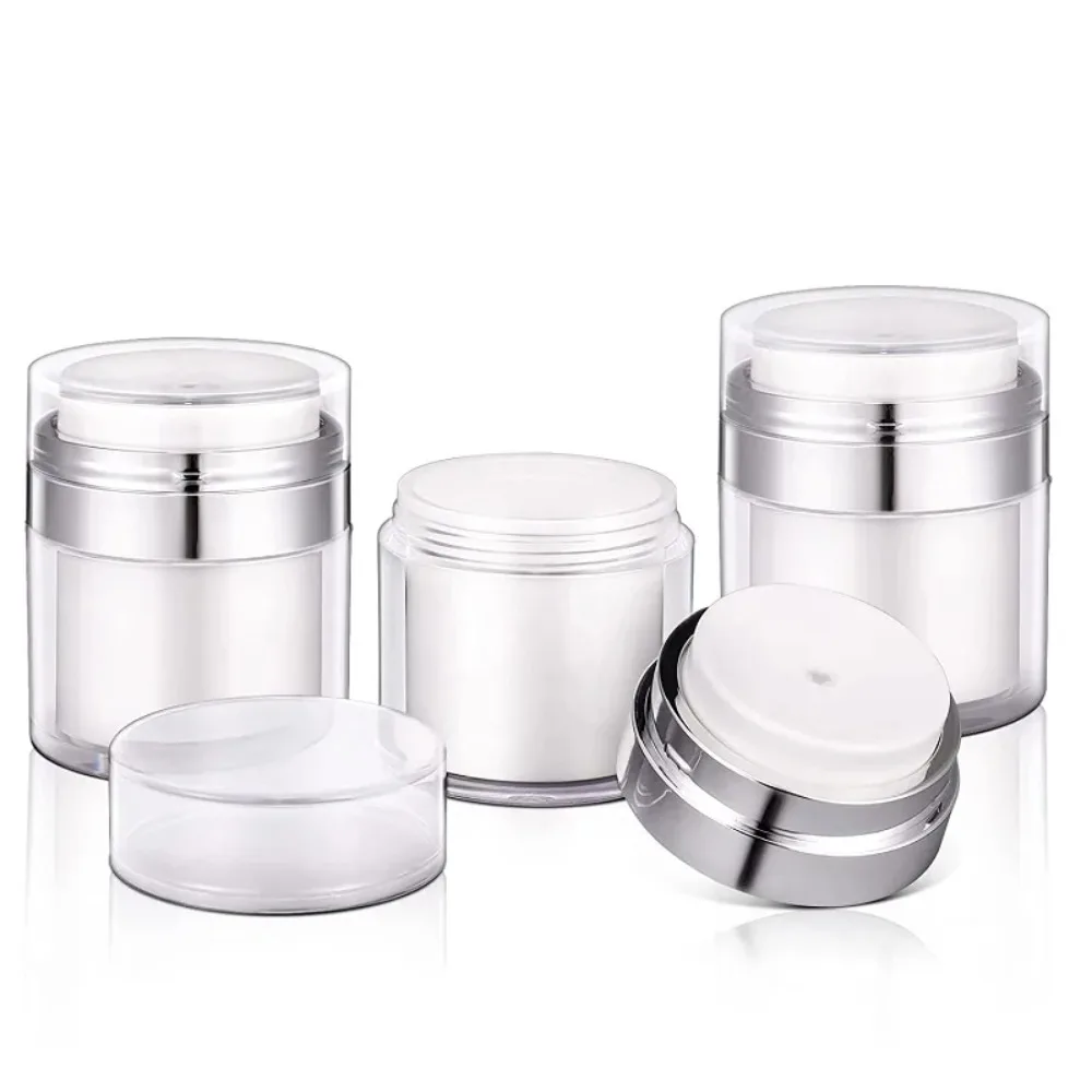 

3pcs 15/30/50ml Airless Pump Jar Refillable Bottle Empty Cosmetic Cream Jar for Face Makeup Lotion Moisturizer Travel Containers