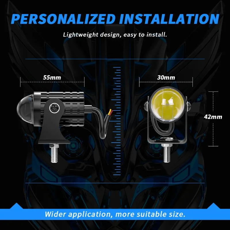 Motorcycle Spotlight Headlight LED White Yellow Dual Color Small Cannon Far and Near Integrated Waterproof Super Bright 12-80V