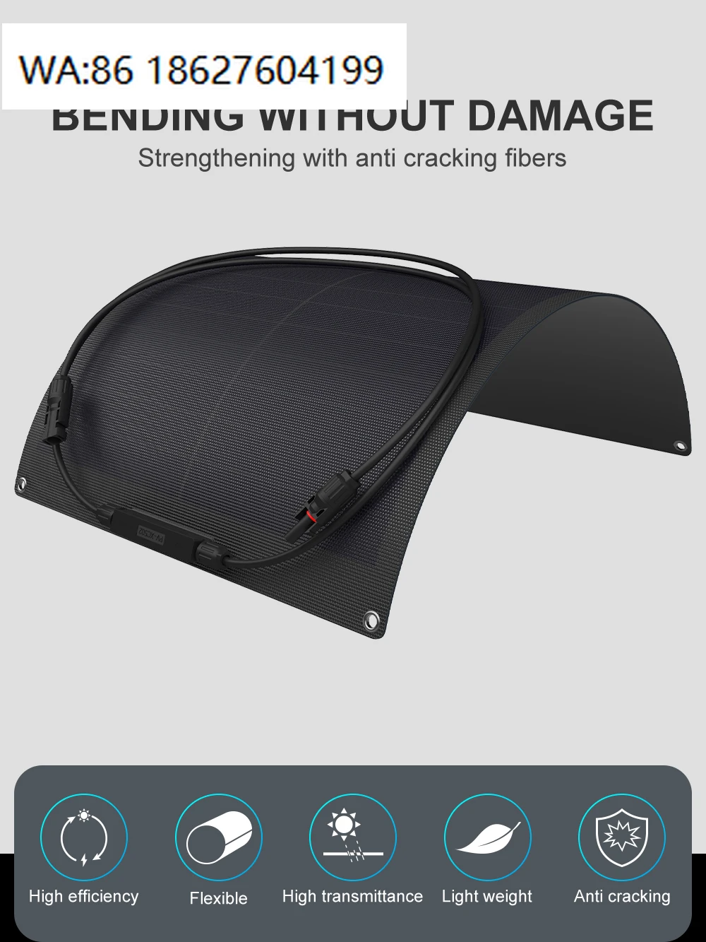 200W Anti-Crack HPBC Cell ETFE Full Black Frameless Flexible Solar Panel Fast Dispatch Stock Balcony RV Boat Solar Panel