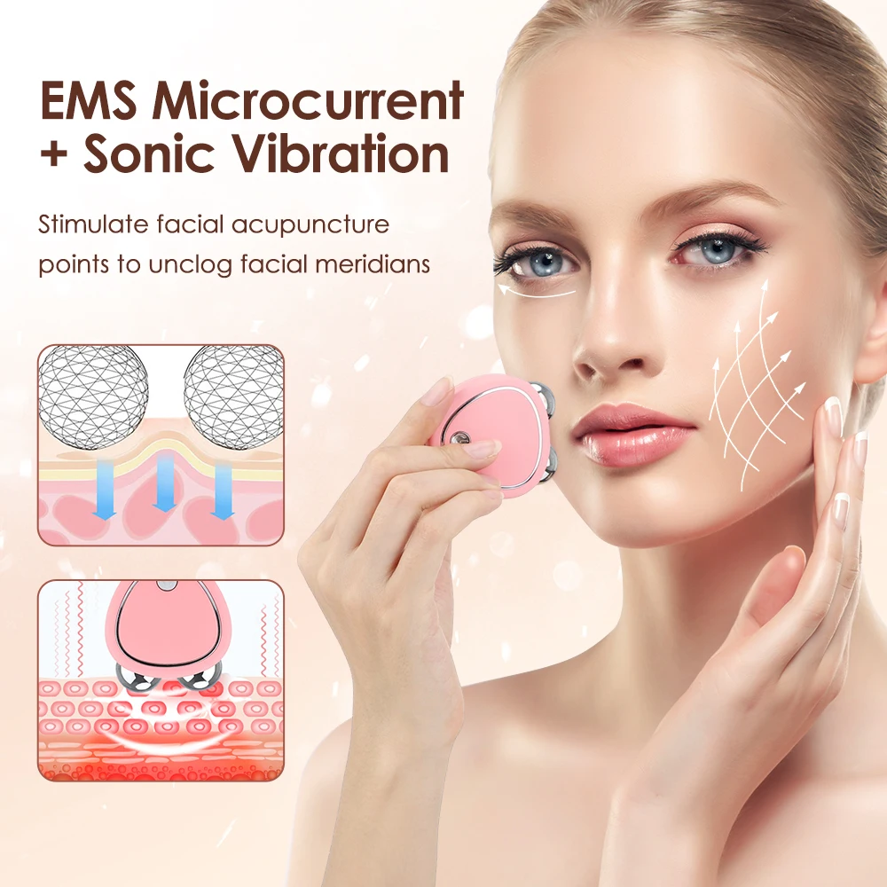Ems micro-atual instrumento de beleza face lifting emagrecimento dispositivo eliminar edema reduzir rugas duplo rolo vibração massageador