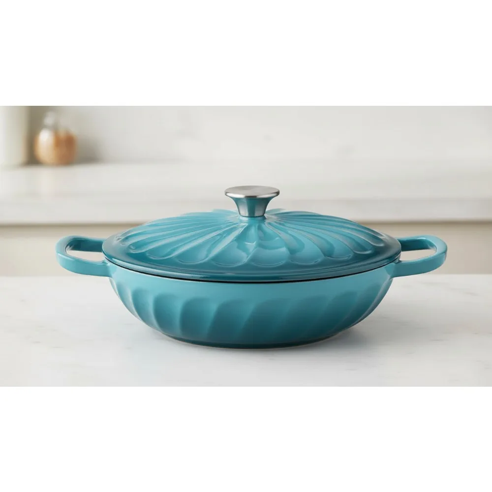 

Голландская духовка с эмалированной чугунной скорой емкостью 3,8 литра с крышкой, сине-зеленая посуда для семейного приготовления и развлечения