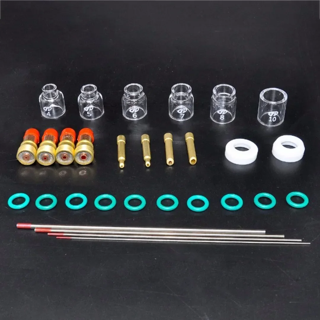 30pcs TIG Welding Kit Accessories Stubby Tig Gas Len Glass Cup Tungsten Needle for WP17/18/26 Tig Welding Torch