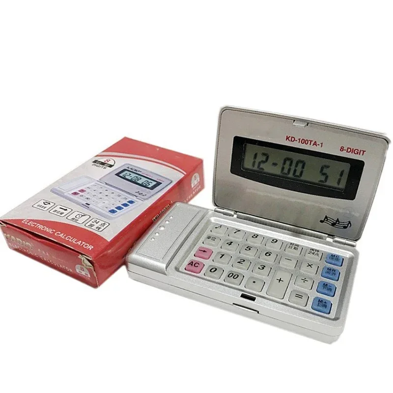 Folding 8 Digit Large LCD Display Calculator, Pocket Handheld Calculators with Voice Report, Time & Calendar Display for Office